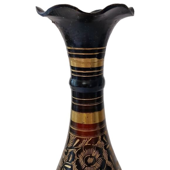 Brass Etched Gold Vase Brown Red Fluted Goth Witchy Kapasi Vintage Christmas - Picture 7 of 16